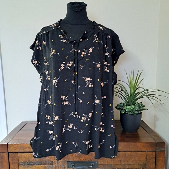 Buffalo David Bitton Floral Blouse Lightweight Flowy Top XXL Black Pink - Picture 2 of 14